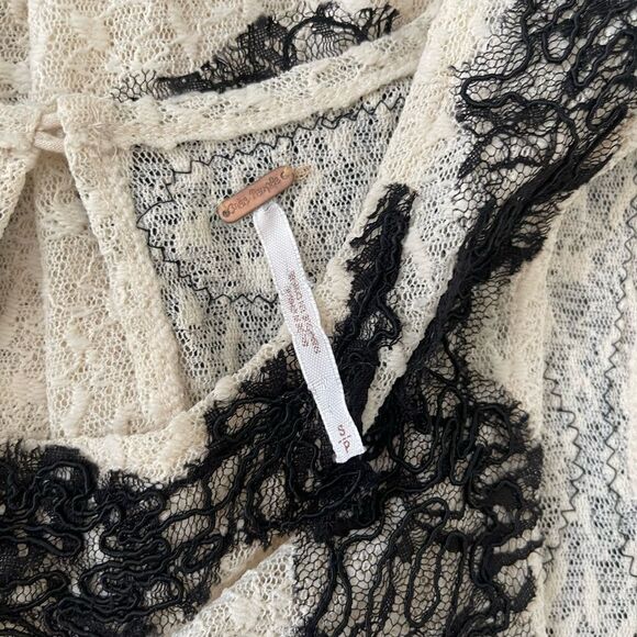 Free People Women Cream & Black Lace Casual Mini Dress - Picture 14 of 14